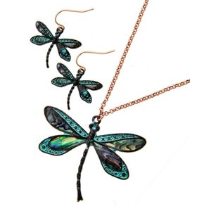 Dragonfly Abalone Necklace & Earrings Set